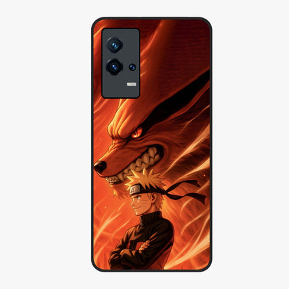 Nine Tails Legacy Glass Case showing flat back view with powerful nine-tailed fox inspired artwork and glossy glass finish.