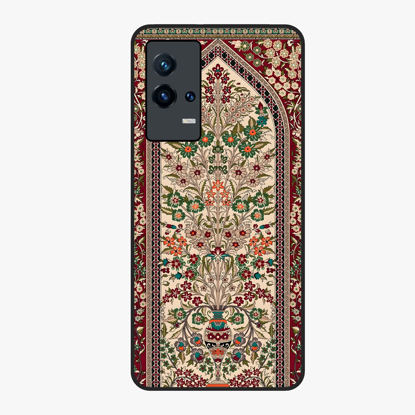 Persian Inspired Glass Case showing flat back view with ornate Persian style pattern artwork and glossy glass finish.