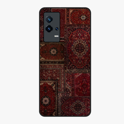 Persian Velvet Tale Glass Case showing flat back view with luxurious Persian velvet pattern artwork and glossy glass finish.