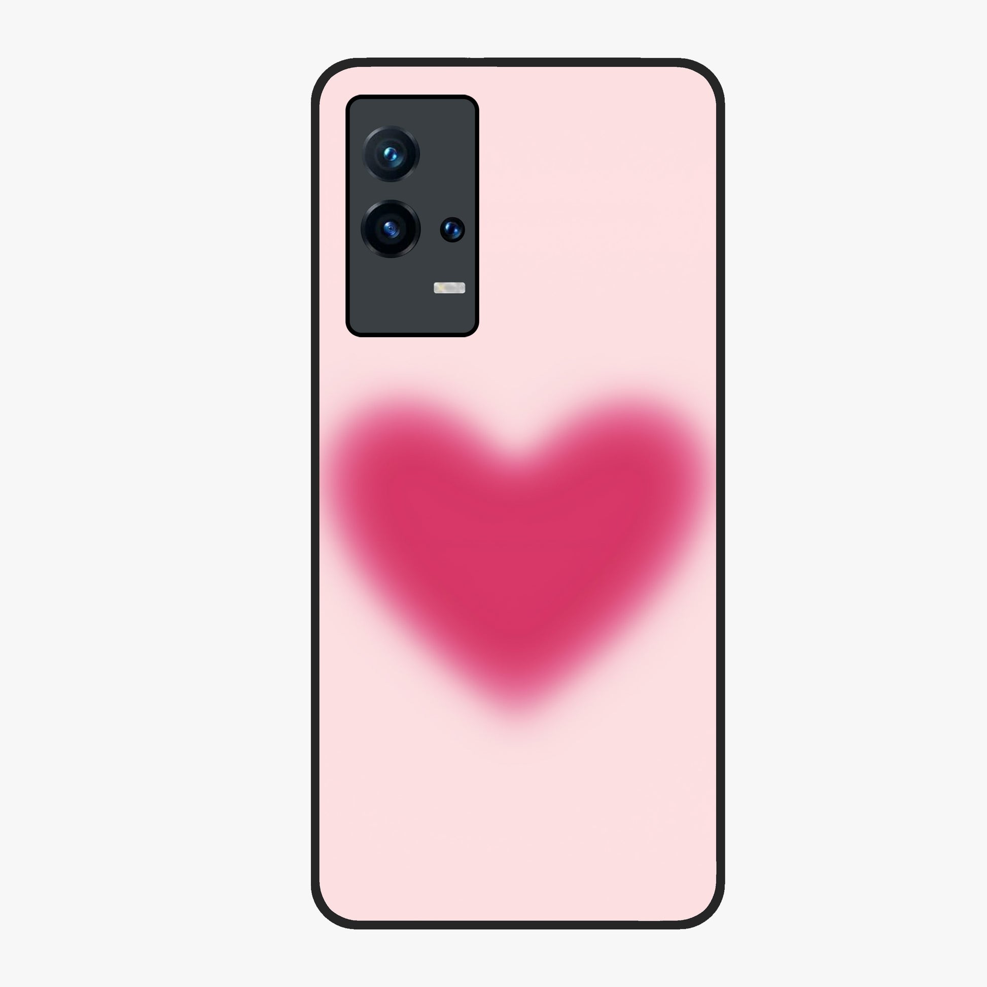 Pink Aura Heart Glass Case showing flat back view with glowing heart artwork and glossy glass finish.