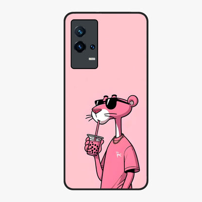 Pink Panther Glass Case showing flat back view with iconic pink panther artwork and glossy glass finish.