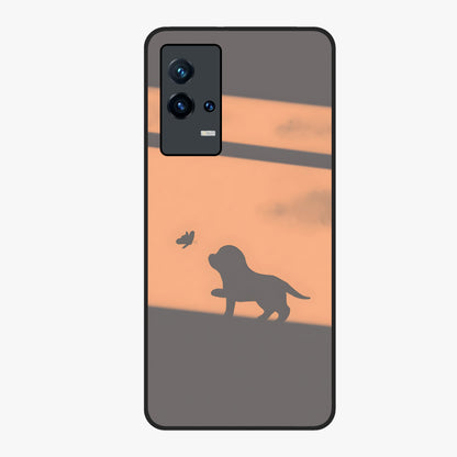 Puppy Shadow Art Glass Case showing flat back view with cute puppy shadow style artwork and glossy glass finish.