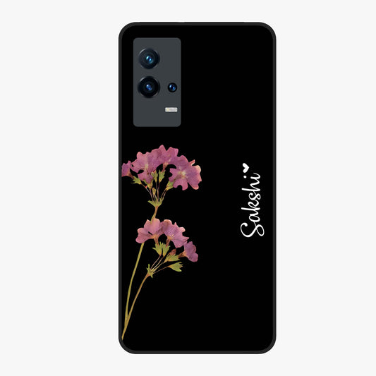 Riching Lavender Flower Custom Name Glass Case showing flat back view with lavender floral artwork and personalized name design.