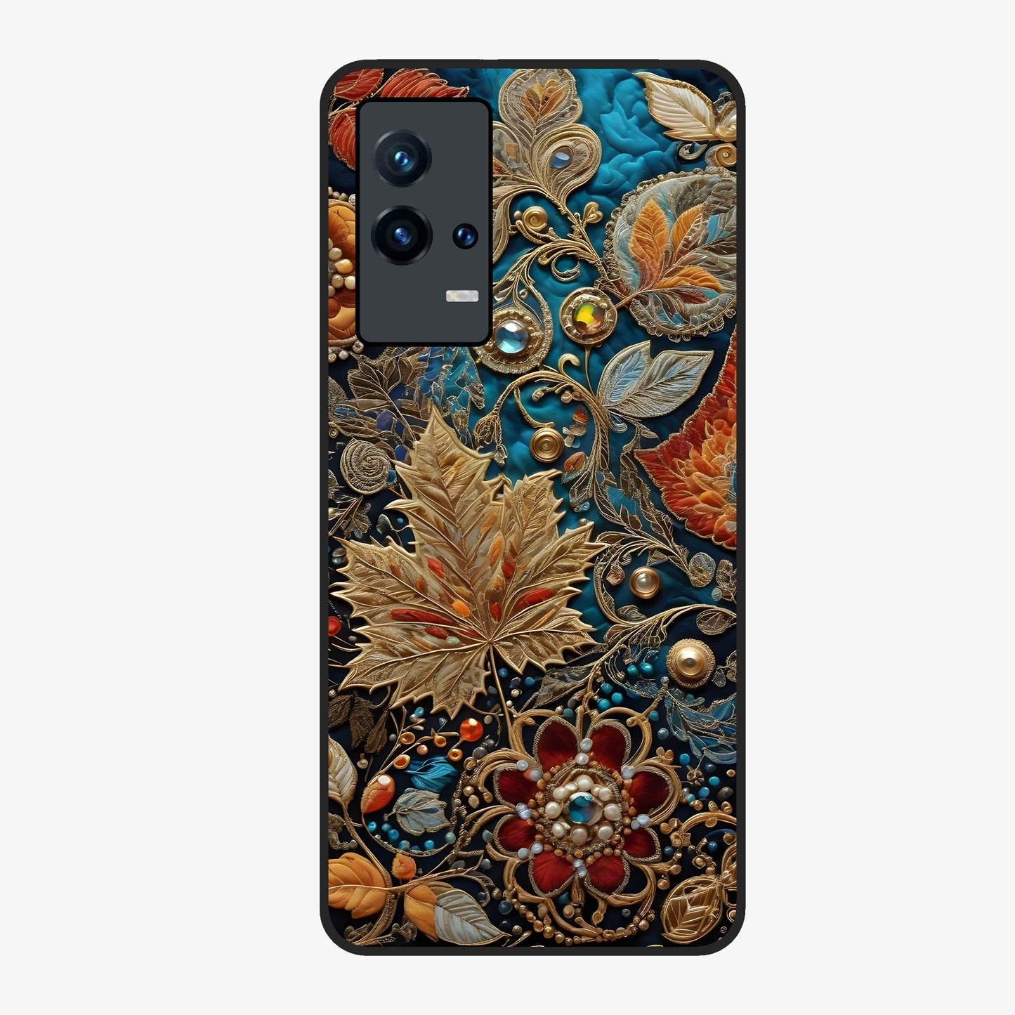Royal Jewel Garden Glass Case showing flat back view with decorative floral garden artwork and glossy glass finish.