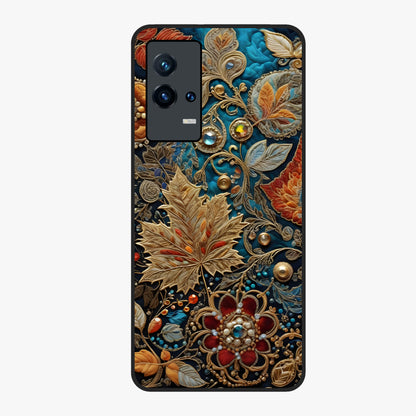 Royal Jewel Garden Glass Case showing flat back view with decorative floral garden artwork and glossy glass finish.