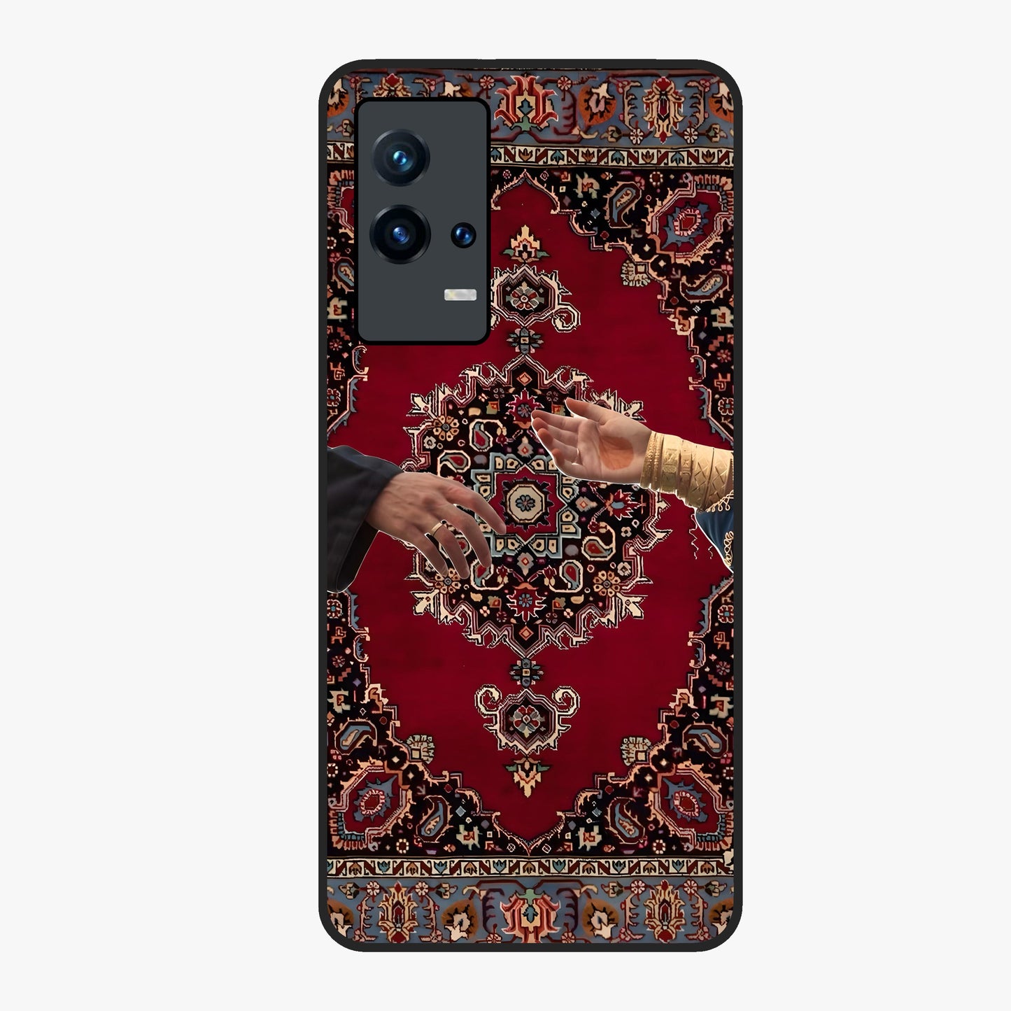 Royal Touch Reach Glass Case showing flat back view with elegant royal themed artwork and glossy glass finish.