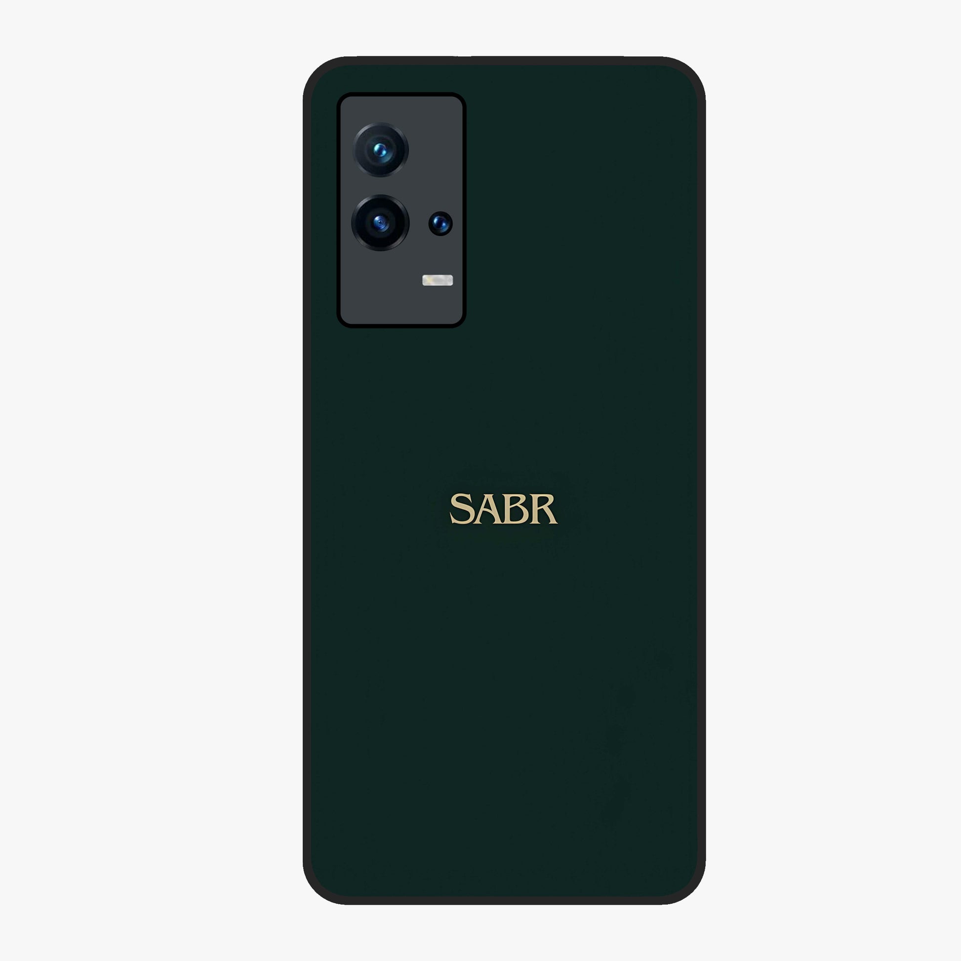 Sabr Minimal Patience Glass Case showing flat back view with minimalist typography artwork and glossy glass finish.