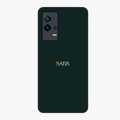 Sabr Minimal Patience Glass Case showing flat back view with minimalist typography artwork and glossy glass finish.