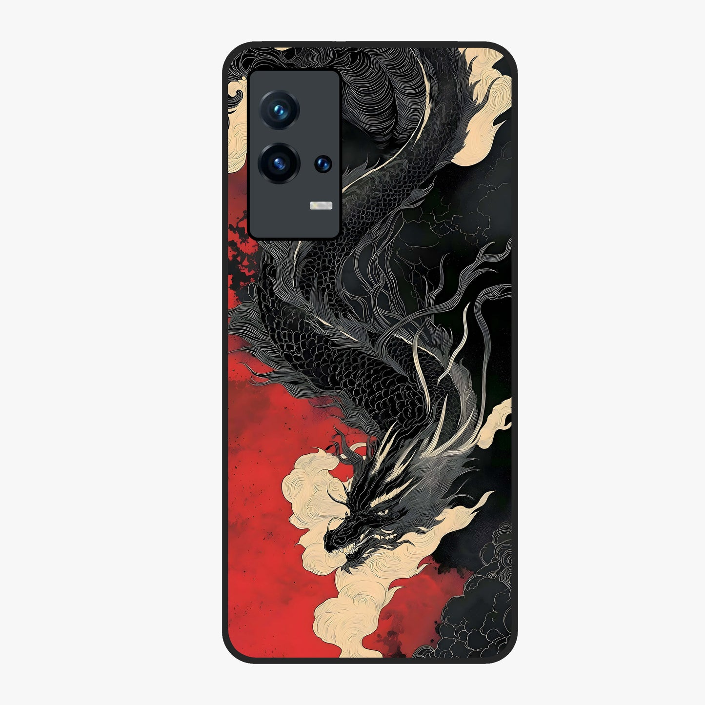 Shadow Dragon Fury Glass Case showing flat back view with fierce dragon artwork and glossy glass finish.