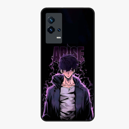 Shadow Monarch Awakening Glass Case showing flat back view with powerful dark monarch themed artwork and glossy glass finish.