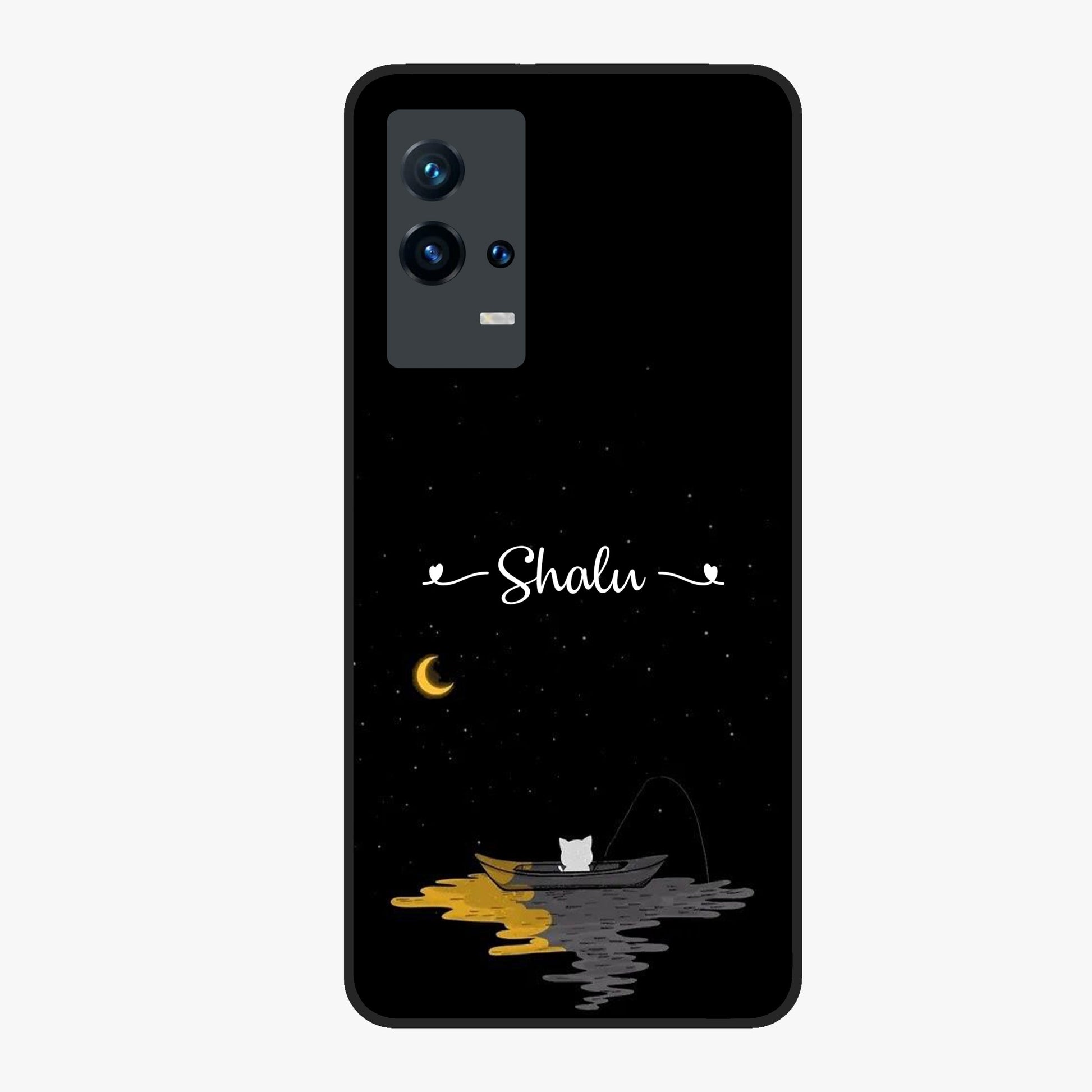 Silent Night Row Glass Case showing flat back view with calm night themed artwork and glossy glass finish.