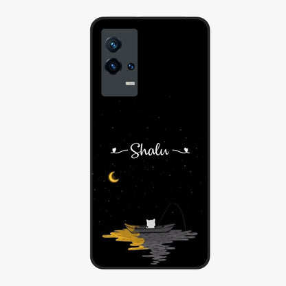 Silent Night Row Glass Case showing flat back view with calm night themed artwork and glossy glass finish.