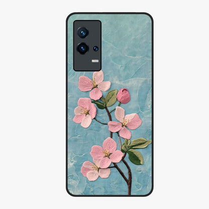 Threaded Blossom Breeze Glass Case showing flat back view with delicate blossom artwork and glossy glass finish.