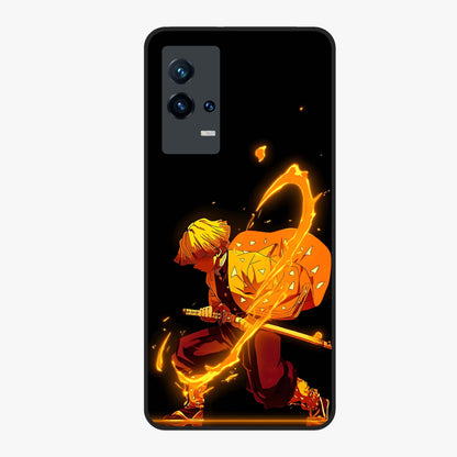 Thunder Flame Execution Glass Case showing flat back view with powerful flame and lightning artwork and glossy glass finish.