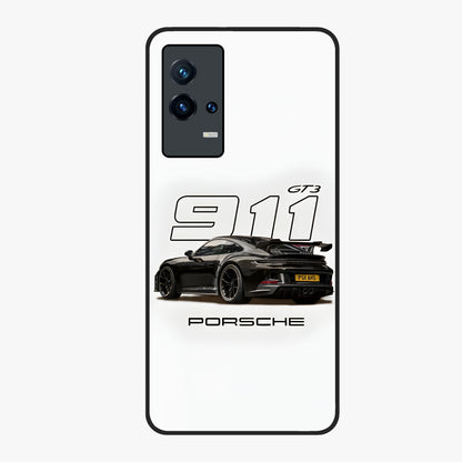 Turbo Legacy Icon Glass Case showing flat back view with iconic sports car inspired artwork and glossy glass finish.