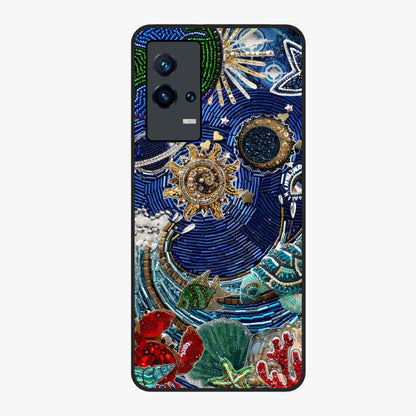 Universe Underwater Spark Glass Case showing flat back view with cosmic underwater themed artwork and glossy glass finish.