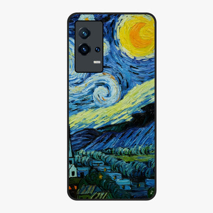 Van Gogh Art Glass Case showing flat back view with classic painterly artwork inspired by Van Gogh style and glossy glass finish.