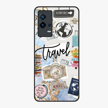 Wanderlust Journal Glass Case showing flat back view with travel inspired artwork and glossy glass finish.