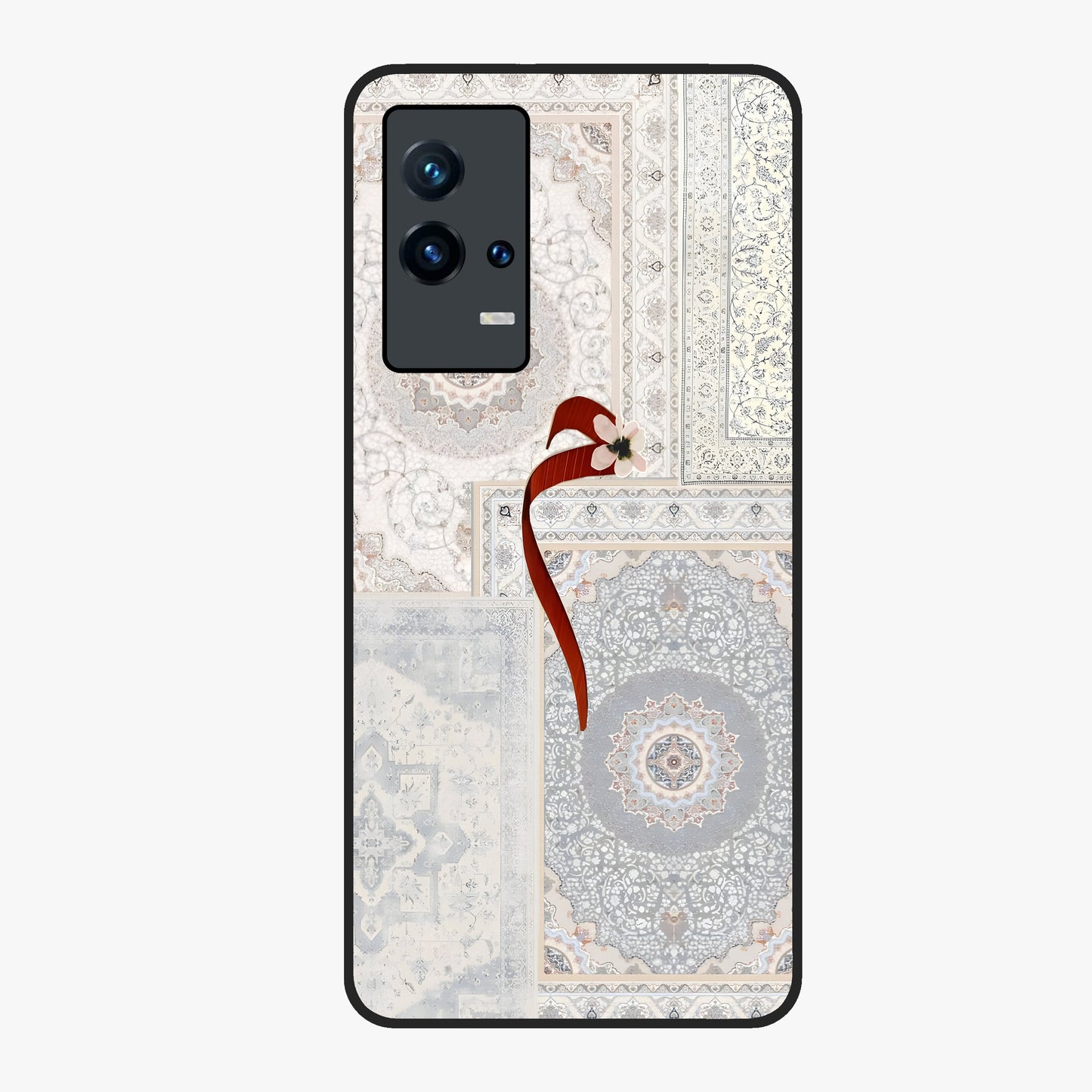 White Aesthetic Bow Glass Case showing flat back view with minimal bow artwork and glossy glass finish.