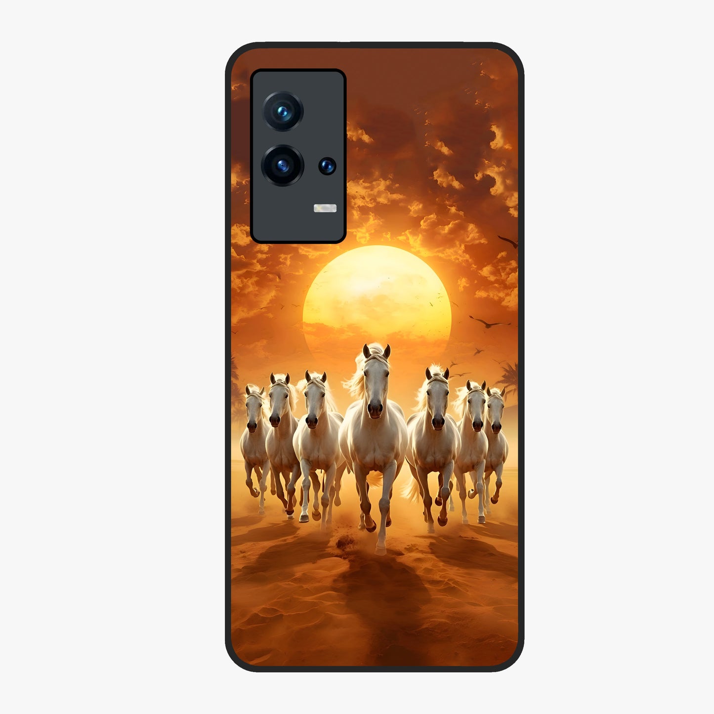 Wild Sunset Majesty Glass Case showing flat back view with majestic sunset landscape artwork and glossy glass finish.