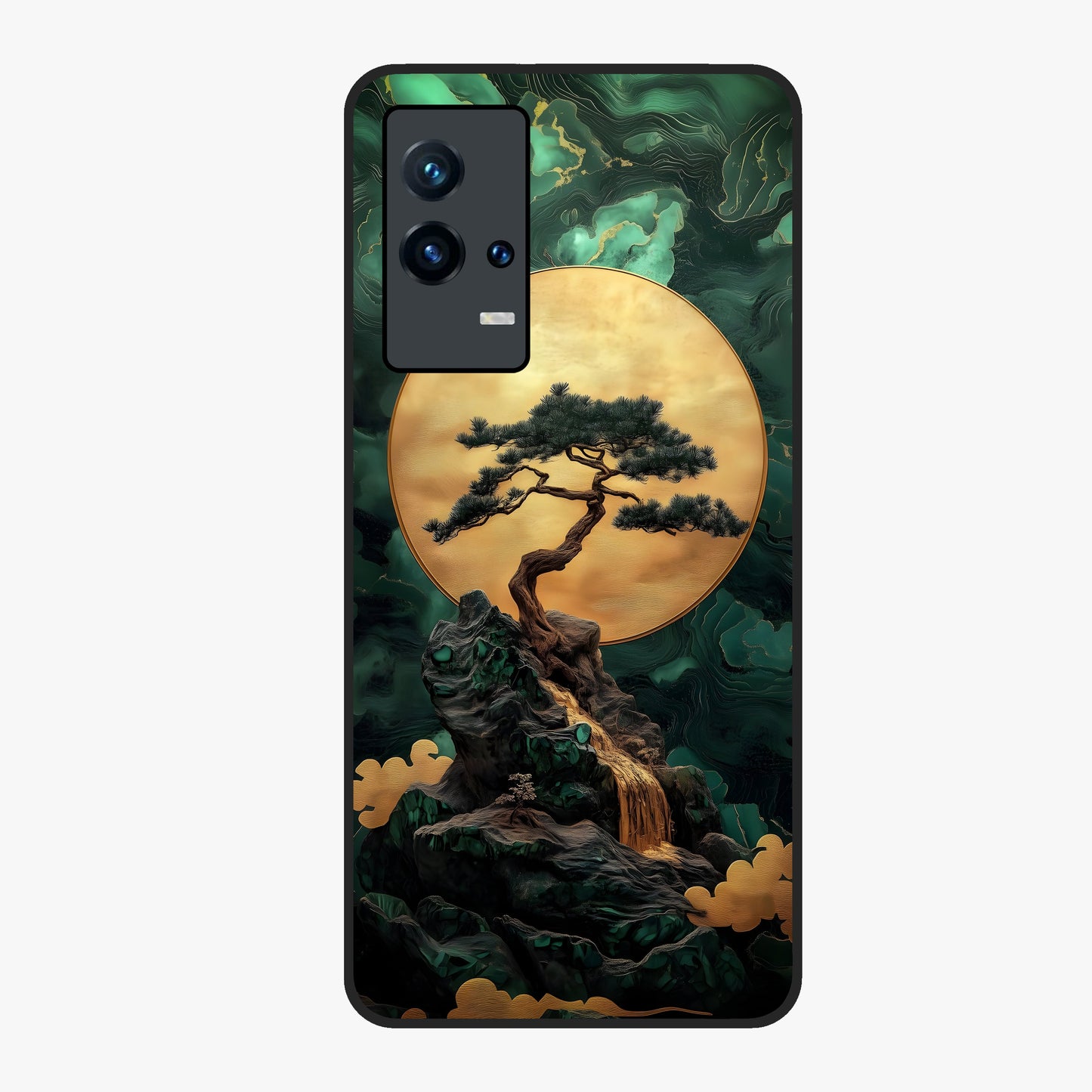 Zen Moon Rise Glass Case showing flat back view with calm moonrise artwork and glossy glass finish.