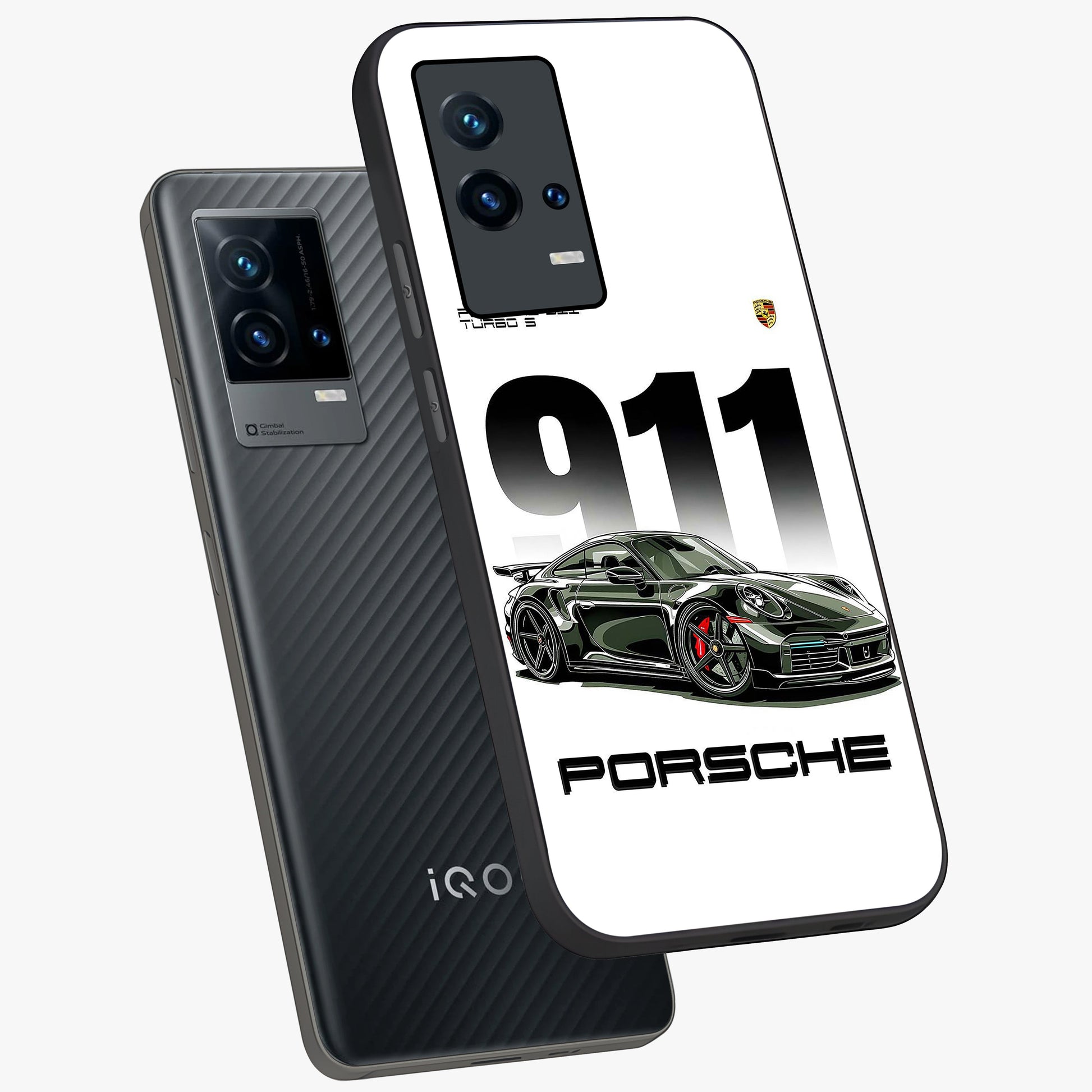 911 Turbo Dominance Glass Case displayed in premium angled mockup highlighting sporty car illustration and sleek glass surface.