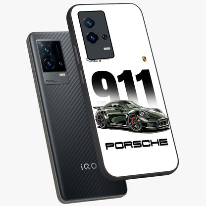 911 Turbo Dominance Glass Case displayed in premium angled mockup highlighting sporty car illustration and sleek glass surface.