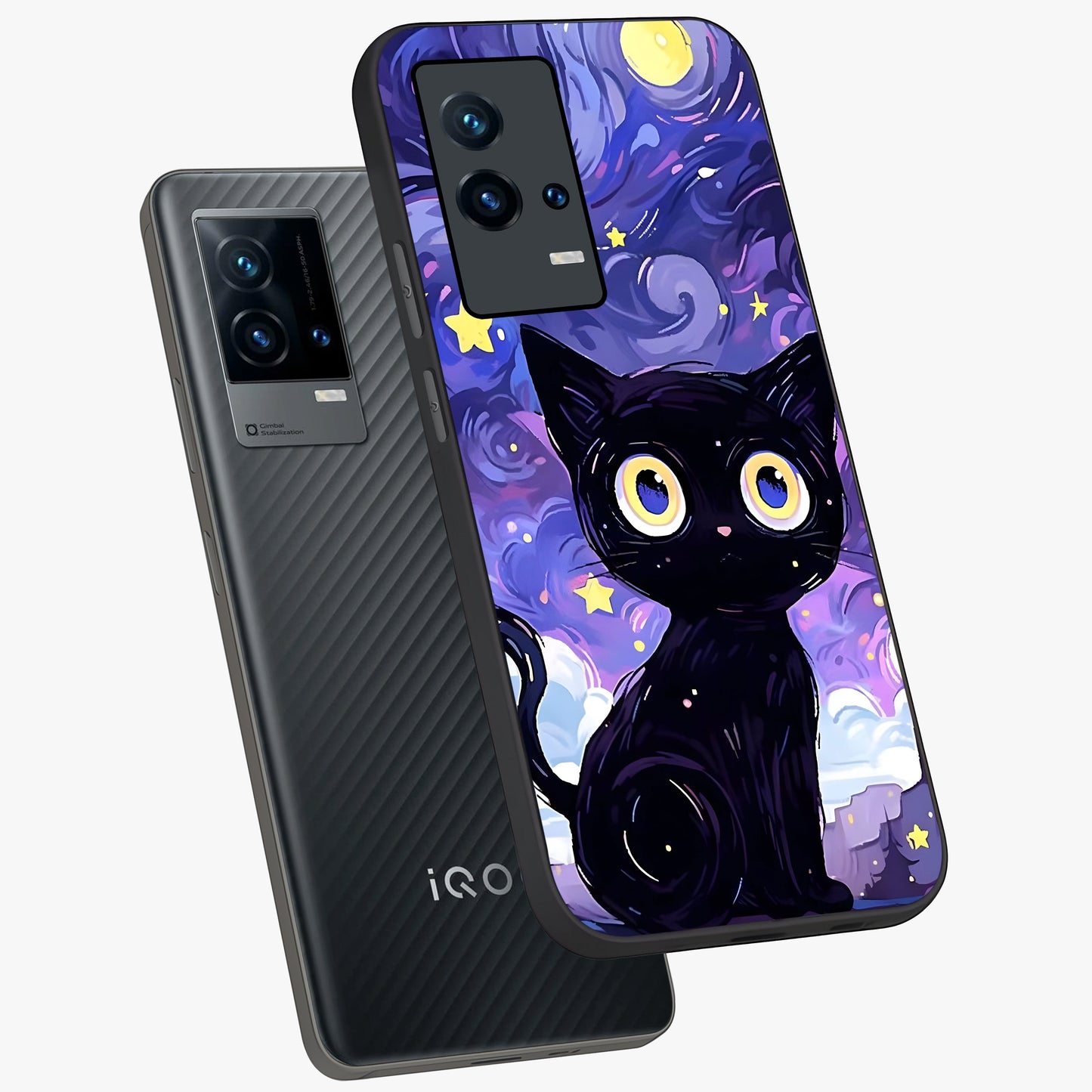 Abstract Cat Art Glass Case displayed in angled mockup highlighting modern abstract cat artwork and sleek glass surface.