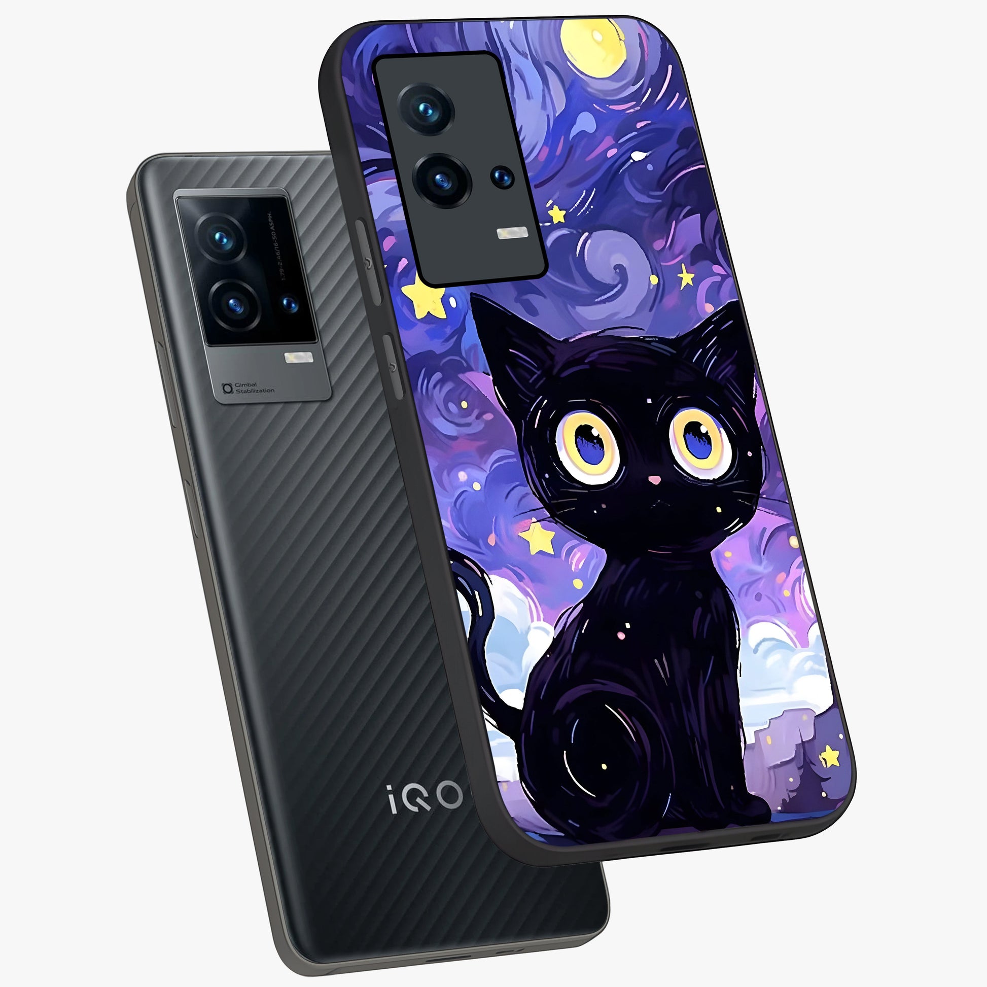 Abstract Cat Art Glass Case displayed in angled mockup highlighting modern abstract cat artwork and sleek glass surface.