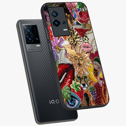 Beaded Fashion Jungle Glass Case displayed in angled mockup highlighting colorful fashion bead design and artistic pattern.