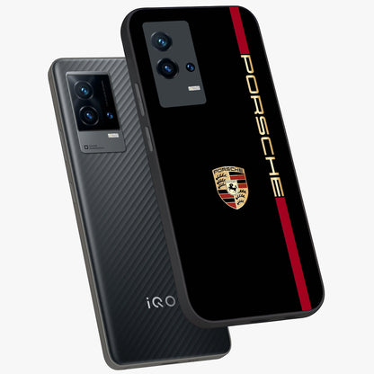 Black Minimal Porsche Glass Case displayed in angled mockup highlighting modern minimal car illustration and clean aesthetic design.