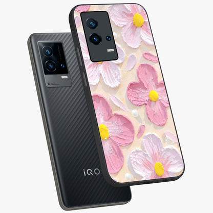 Blush Bloom Texture Glass Case displayed in angled mockup highlighting subtle bloom pattern with aesthetic pastel design.