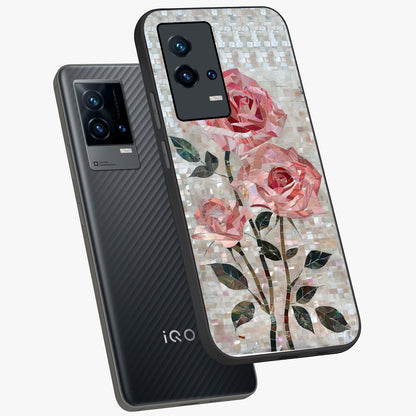 Blush Mosaic Bloom Glass Case displayed in angled mockup highlighting artistic mosaic flower pattern with aesthetic design.