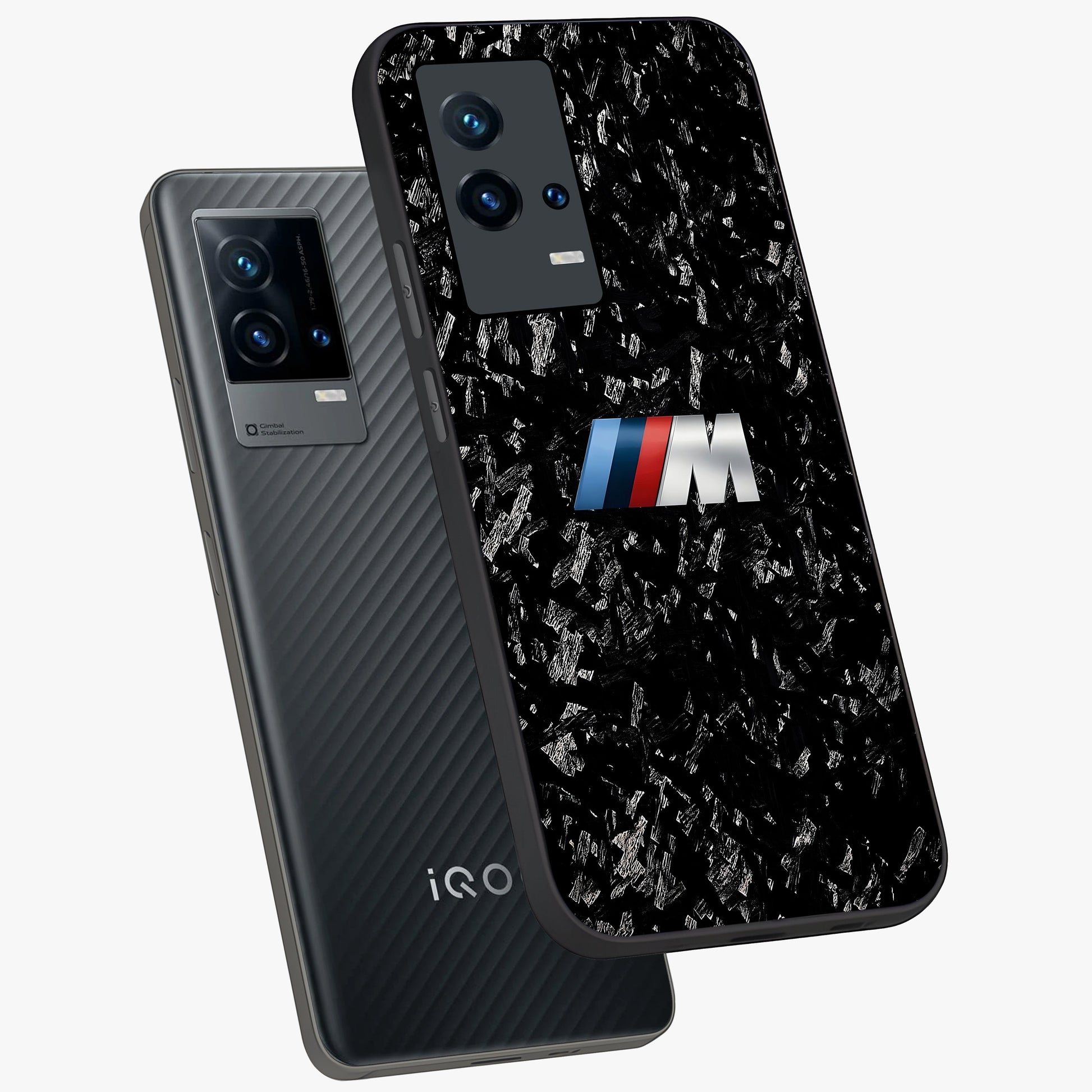 Carbon Speed Mark Glass Case displayed in angled mockup highlighting racing inspired carbon design and sleek aesthetic style.