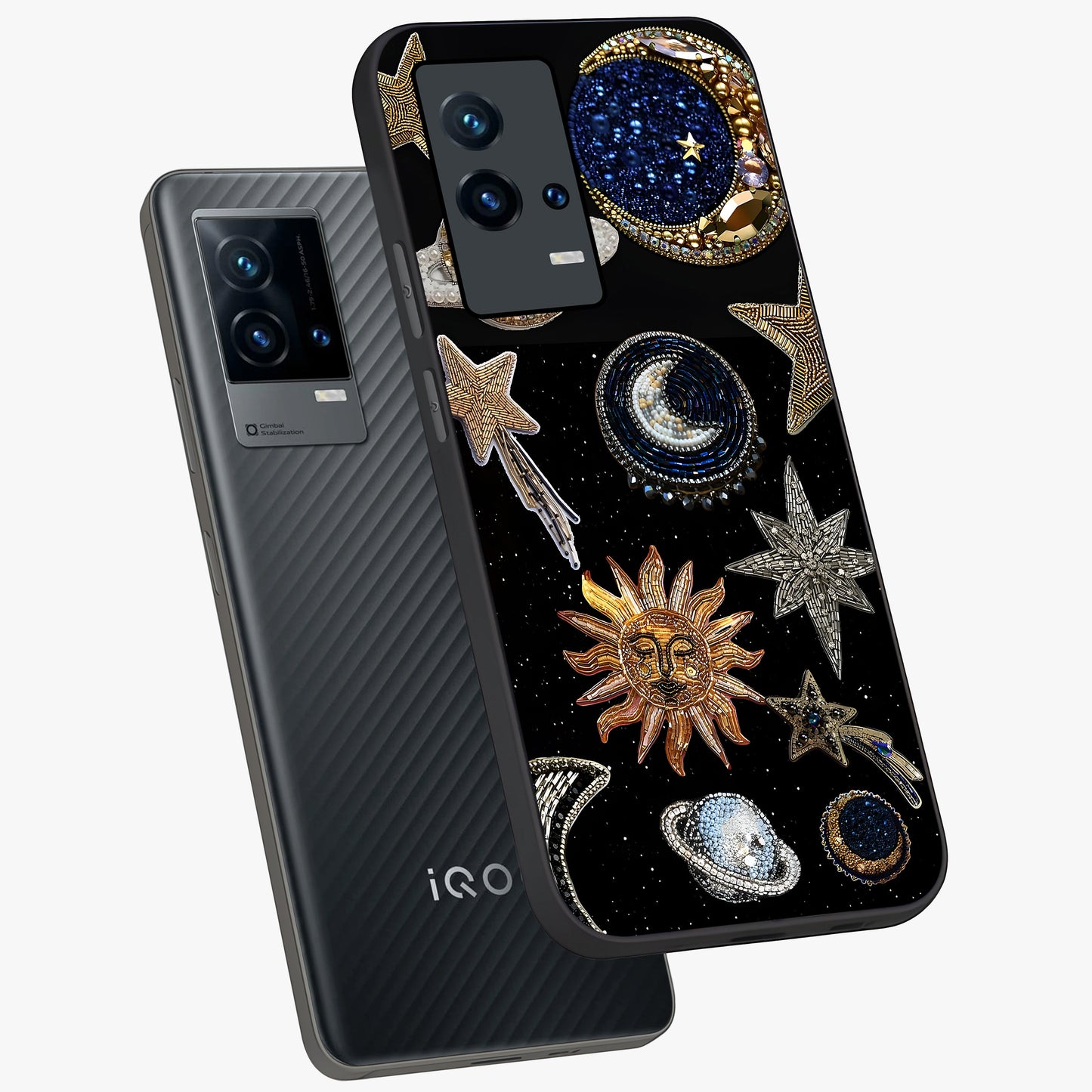 Celestial Gem Constellations Glass Case displayed in angled mockup highlighting gemstone inspired constellation design.