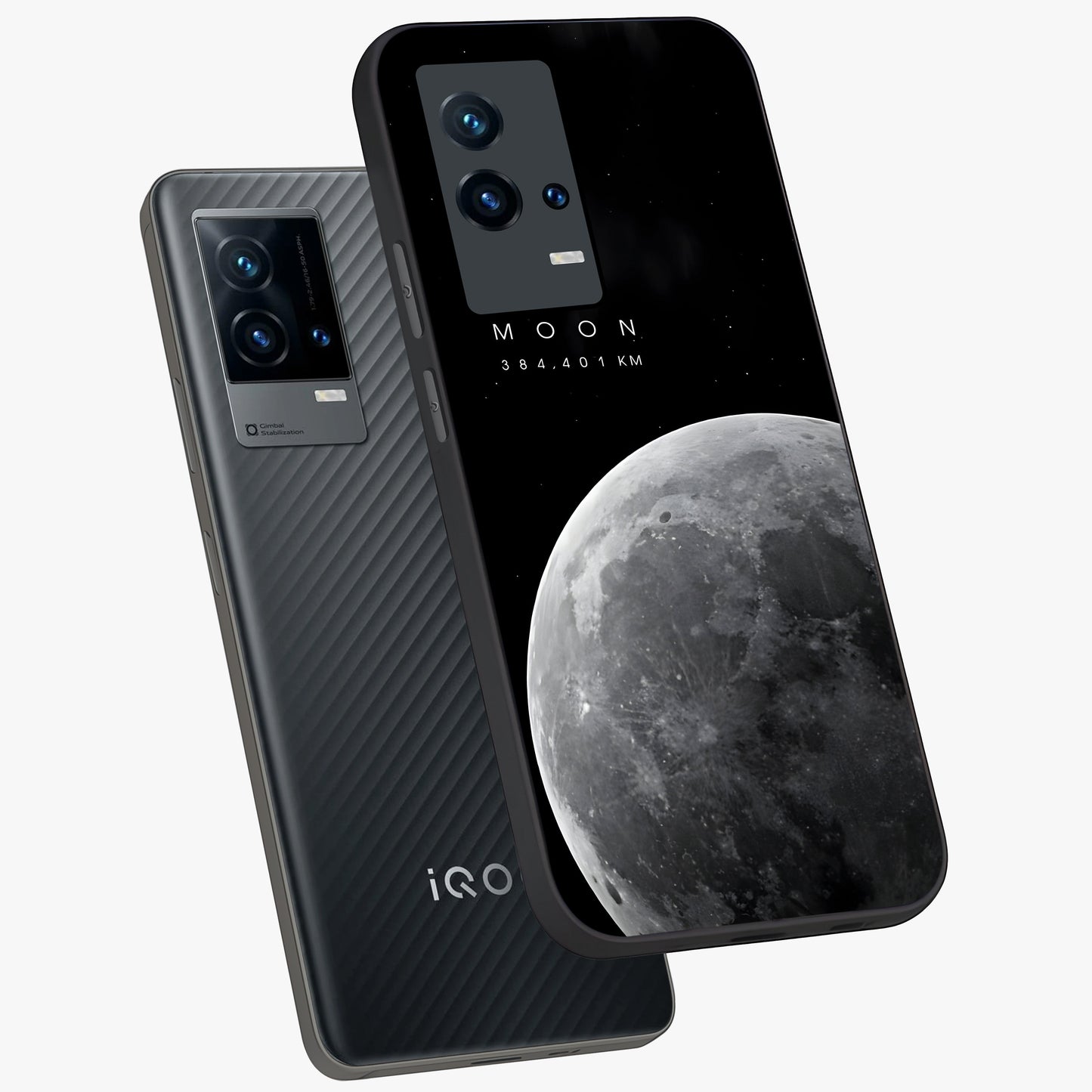 Cosmic Moon Glow Glass Case displayed in angled mockup highlighting celestial moon design with cosmic aesthetic theme.