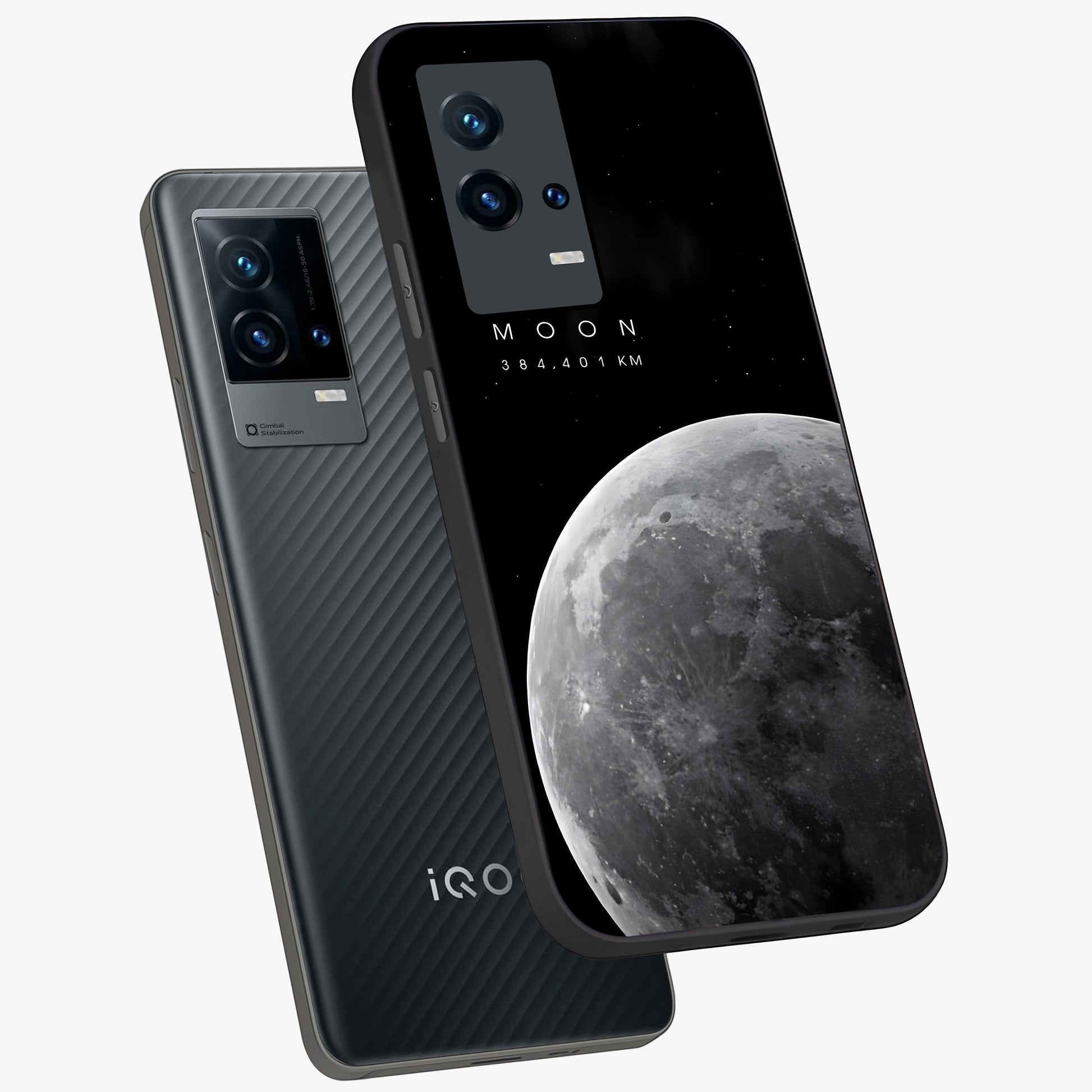 Cosmic Moon Glow Glass Case displayed in angled mockup highlighting celestial moon design with cosmic aesthetic theme.