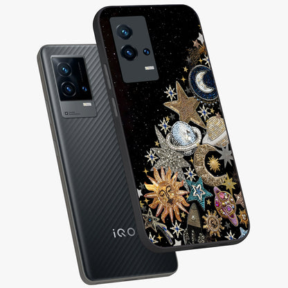 Cosmic Sparkle Dreams Glass Case displayed in angled mockup highlighting dreamy star sparkle design with celestial aesthetic.