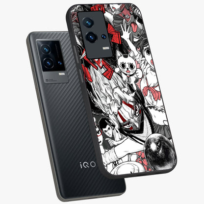 Crimson Chaos Panel Glass Case displayed in angled mockup highlighting chaotic panel style design with modern graphic theme.