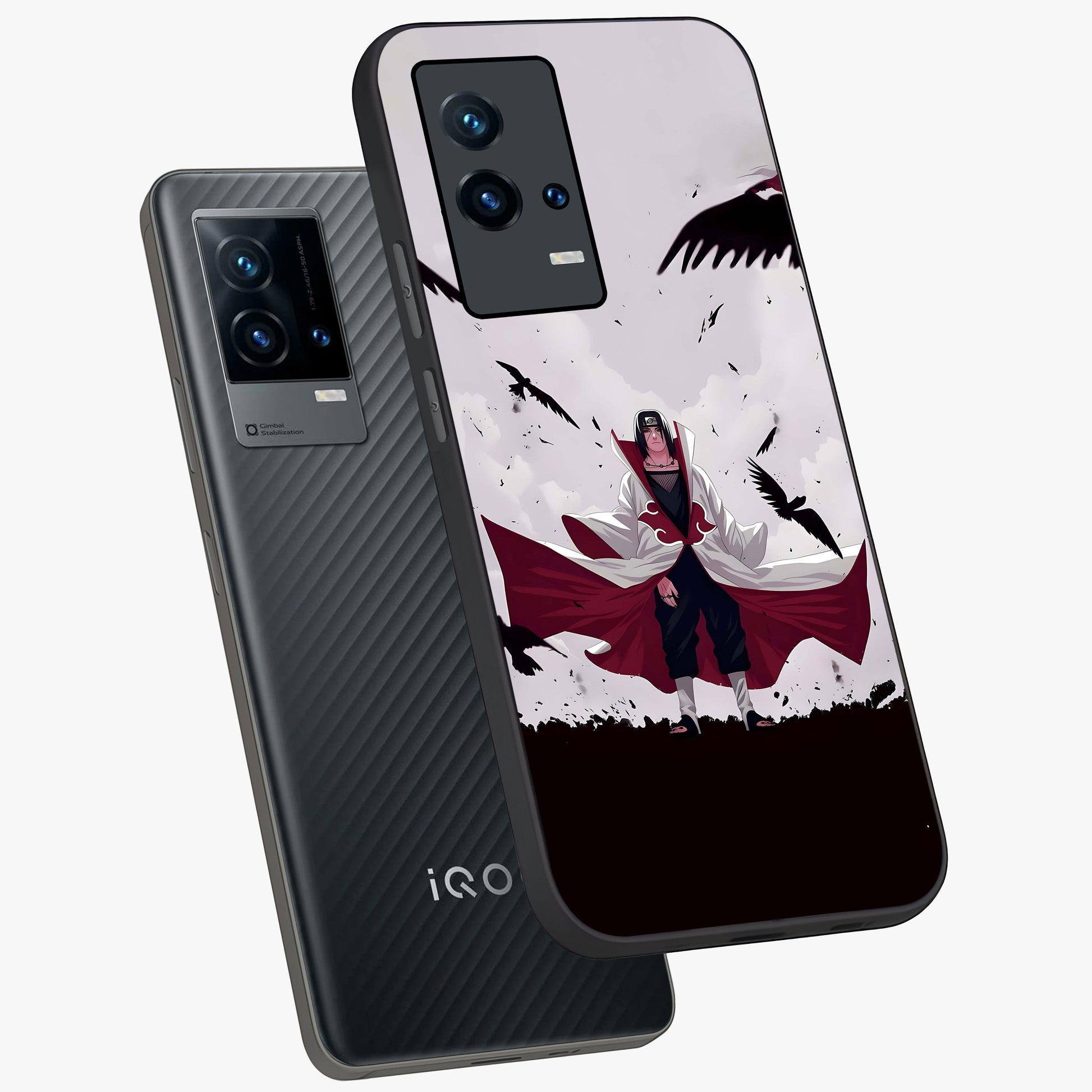 Crimson Crow Ascension Glass Case displayed in angled mockup highlighting powerful crow illustration with dark crimson aesthetic.