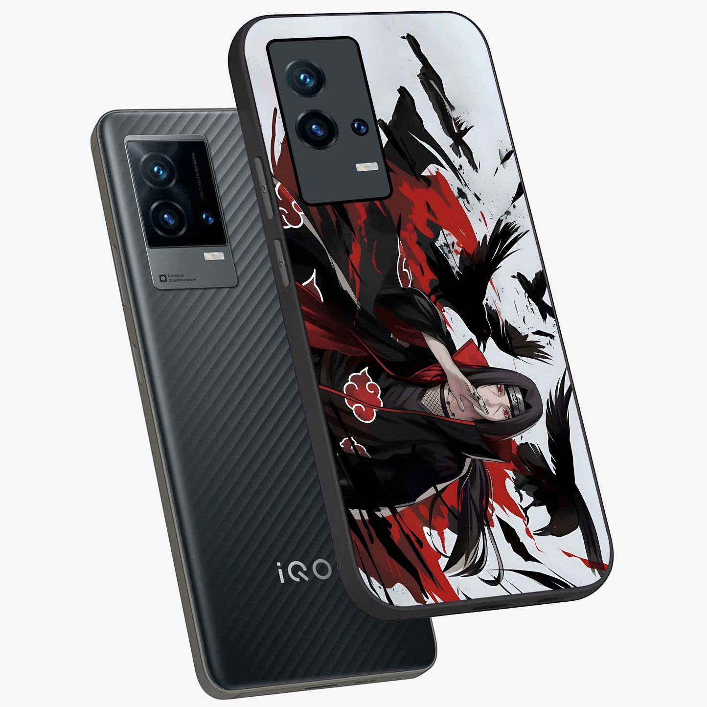 Crimson Crow Illusion Glass Case displayed in angled mockup highlighting mysterious crow graphic with dark aesthetic style.