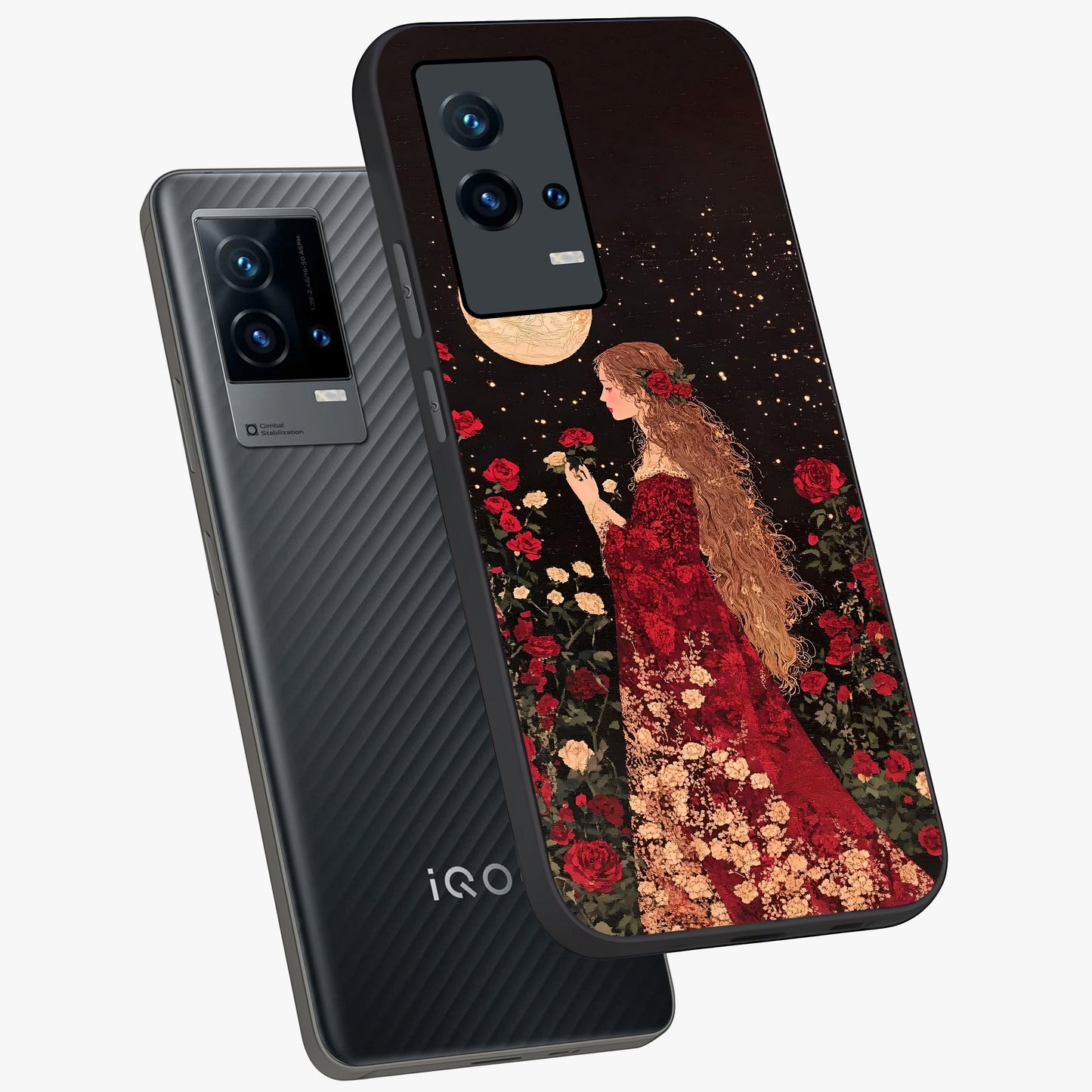 Crimson Dreams Glass Case displayed in angled mockup highlighting soft crimson aesthetic design with artistic theme.