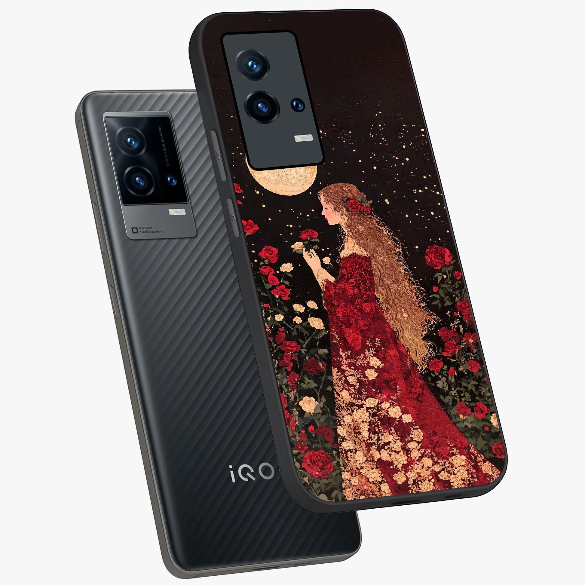 Crimson Dreams Glass Case displayed in angled mockup highlighting soft crimson aesthetic design with artistic theme.