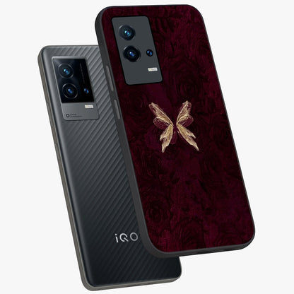 Crimson Fade Butterfly Glass Case displayed in angled mockup highlighting elegant butterfly design with crimson gradient aesthetic.