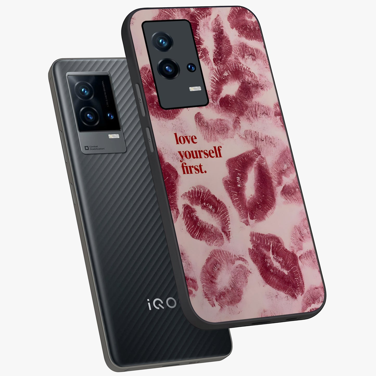 Crimson Kiss Love Glass Case displayed in angled mockup highlighting bold love inspired design with modern aesthetic style.