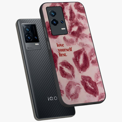 Crimson Kiss Love Glass Case displayed in angled mockup highlighting bold love inspired design with modern aesthetic style.