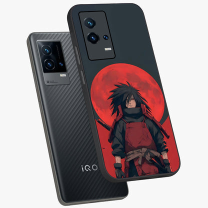 Crimson Moon Warlord Glass Case displayed in angled mockup highlighting dramatic crimson moon design with fantasy aesthetic.