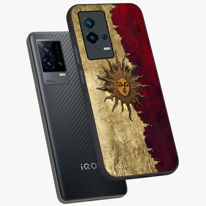 Crimson Sun Majesty Glass Case displayed in angled mockup highlighting majestic crimson sun design with bold aesthetic style.
