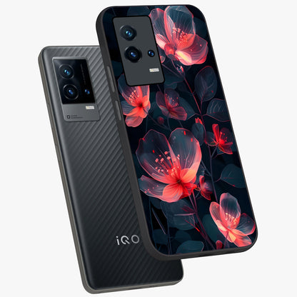 Dark Shade of Flower Glass Case displayed in angled mockup highlighting moody floral illustration with aesthetic dark tones.