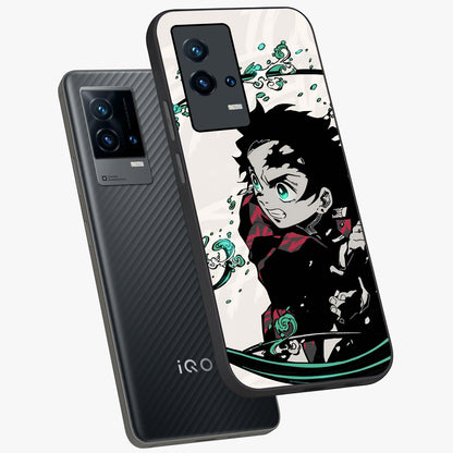 Demon Slayer Glass Case displayed in angled mockup highlighting dramatic anime character design with action aesthetic.